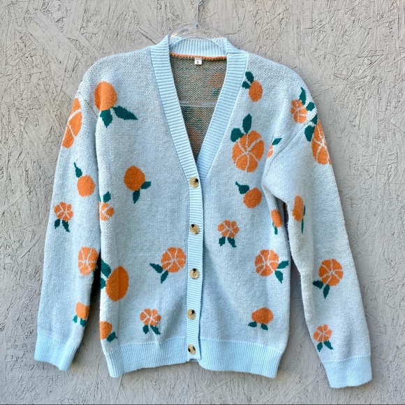SHEIN Sweaters - SHEIN Orange Slice Fruit Print Knit Cardigan Sweater S